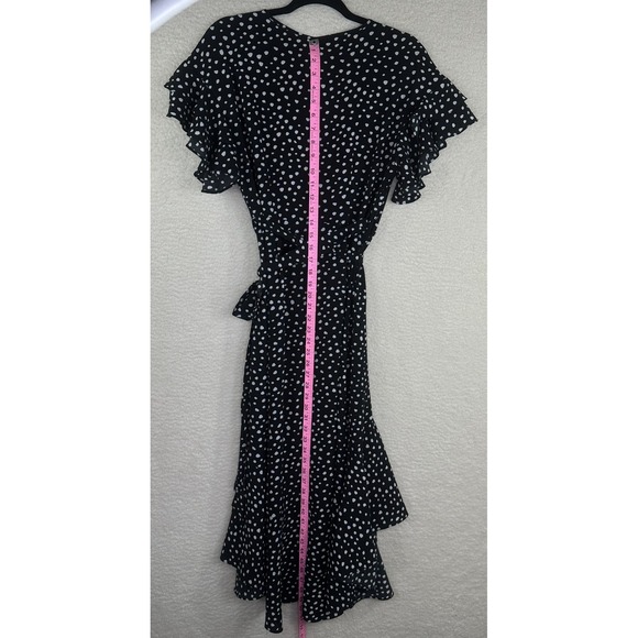 Max Studio Dress Womens Small Black White Polka Dot Ruffle Flutter Wrap Midi - Picture 10 of 11